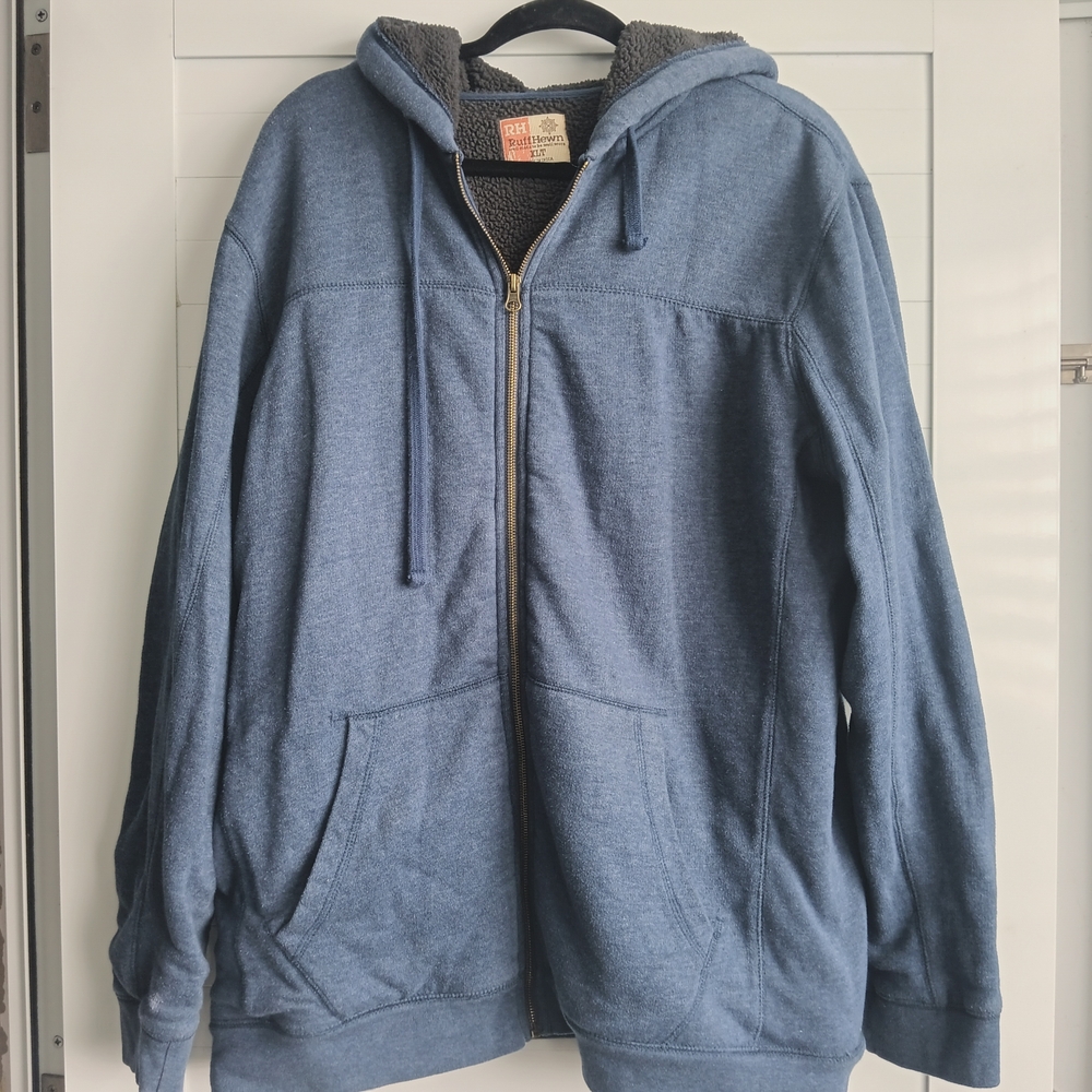 Ruff Hewn Men's Zip-Up Blue Hoodie Sherpa-linend For Warmth